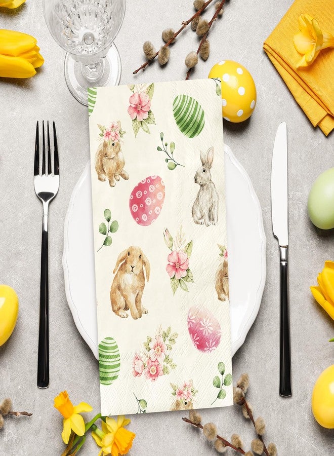 JarThenaAMCS مناديل ورقية للضيوف من JarThenaAMCS، 80 قطعة، مقاس 15.7 × 13 بوصة، بتصميمات ربيعية لأرانب وبيض وزهور، مناسبة للحمام، مناديل ملونة للاستخدام مرة واحدة، مثالية للمنزل وحفلات الأعياد. - Image 3